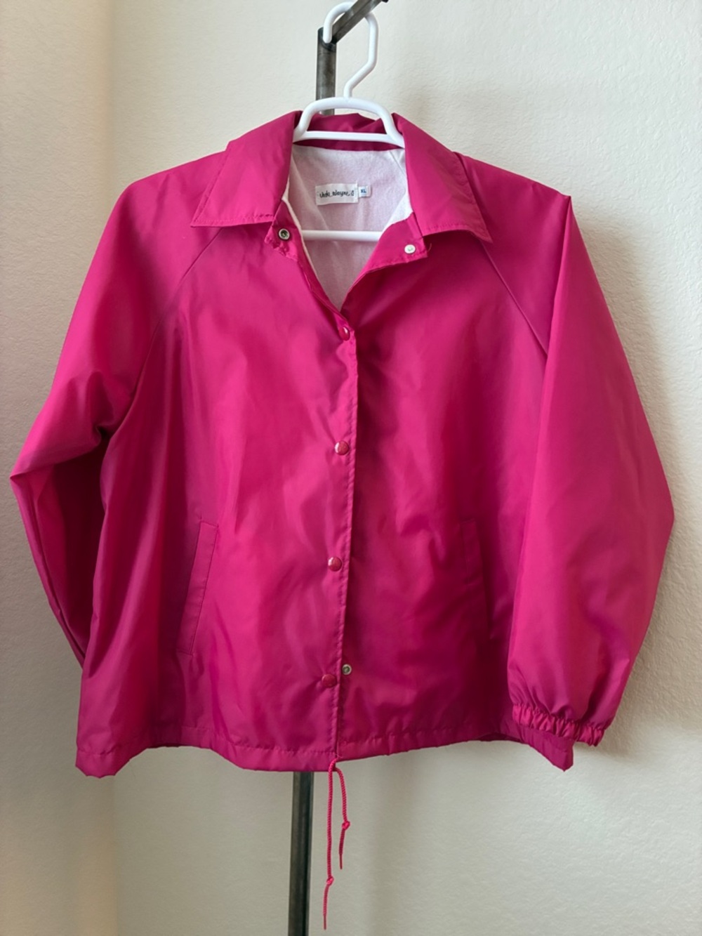 Vtg 80s 90s sz XL Vicky Wayne's Magenta Pink Snap Windbreaker Retro Grandma